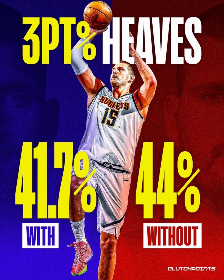 节末压哨不中不计入个人投篮!照此算约基奇上赛季三分命中率为44%